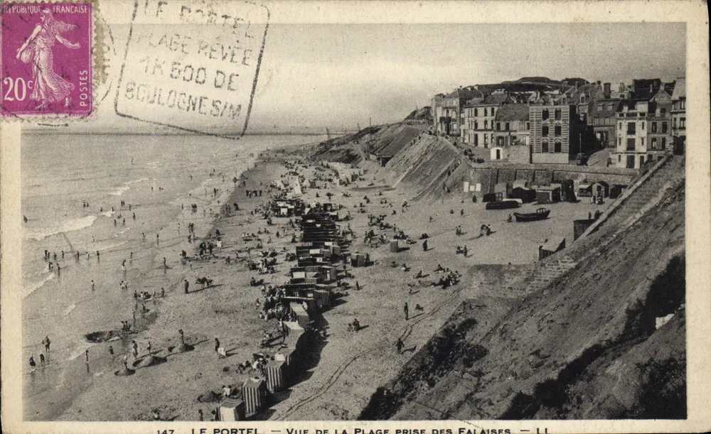 Le Portel — Blick auf den Strand von den Klippen — LL - Vorderseite