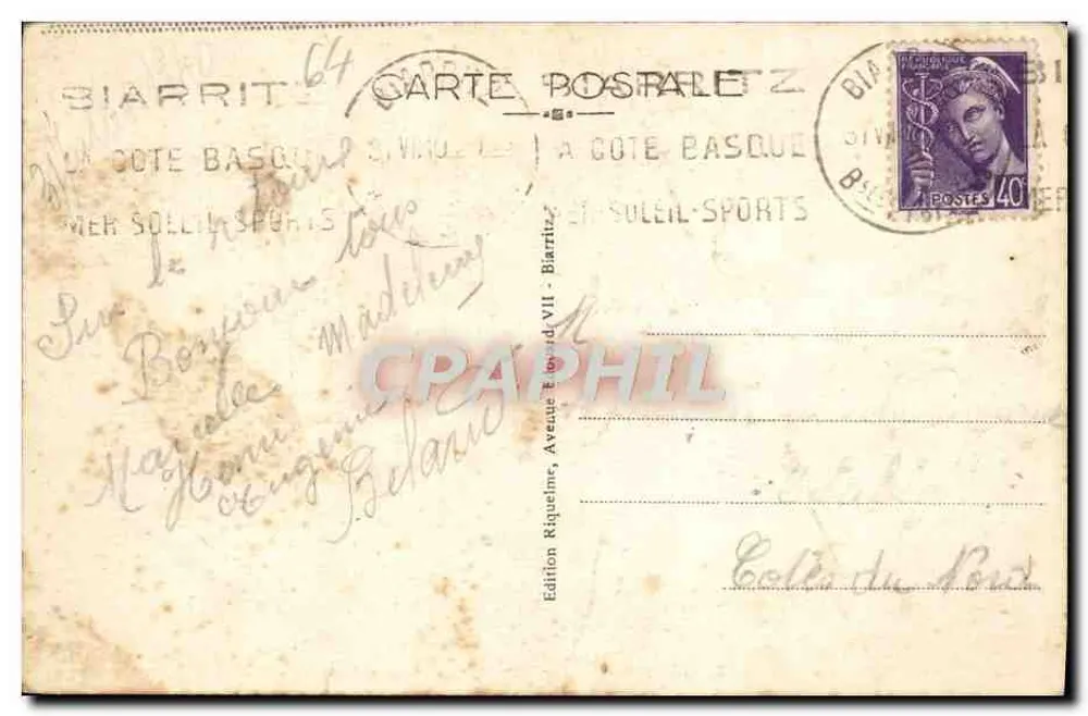 Biarritz — O Rocher da Virgem — Edição Riquelmes - Verso