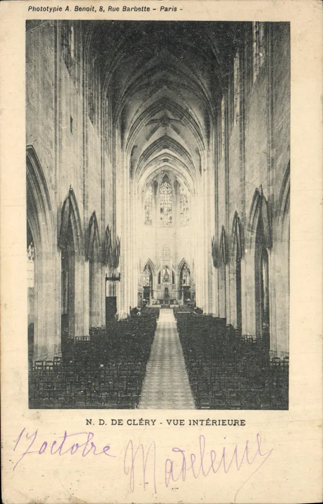N.D. de Cléry - Vista interna — Fototipia A. Benoit, 8 Rue Barbette - Paris - Frente