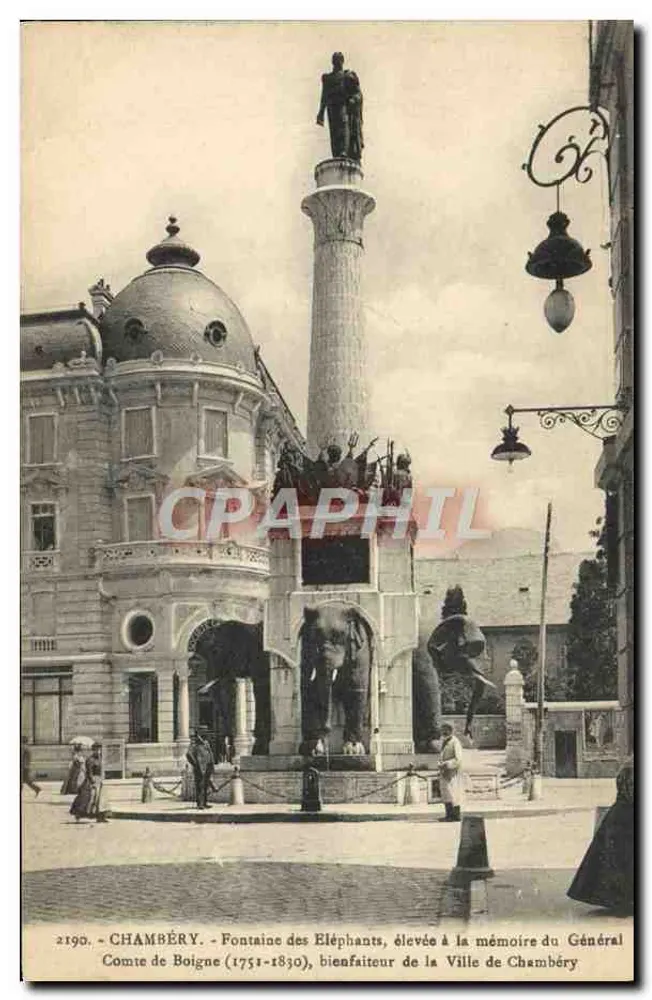 Chambéry - Fuente de los Elefantes — erigida en memoria del General Conde de Boigne (1751-1830) - Anverso