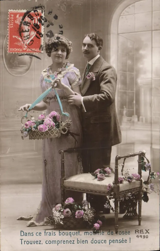 Paar mit Rosenstrauß — REX 4490 — Verlag REX - Vorderseite