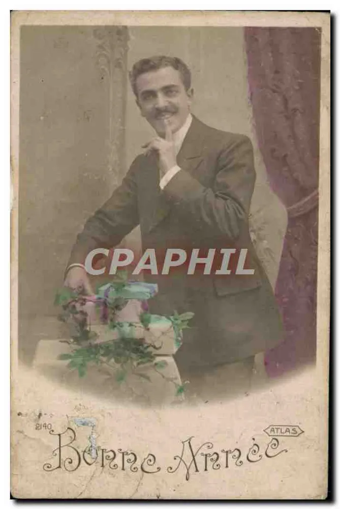 Homme en costume — portrait de studio avec bouquet — éditeur ATLAS, n° 2140 - Vorderseite