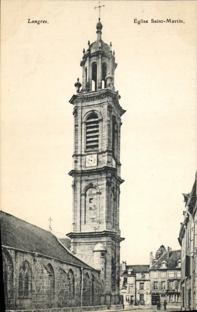 Langres. Igreja de São Martinho — vista da torre com relógio — Litografia Langres - Frente