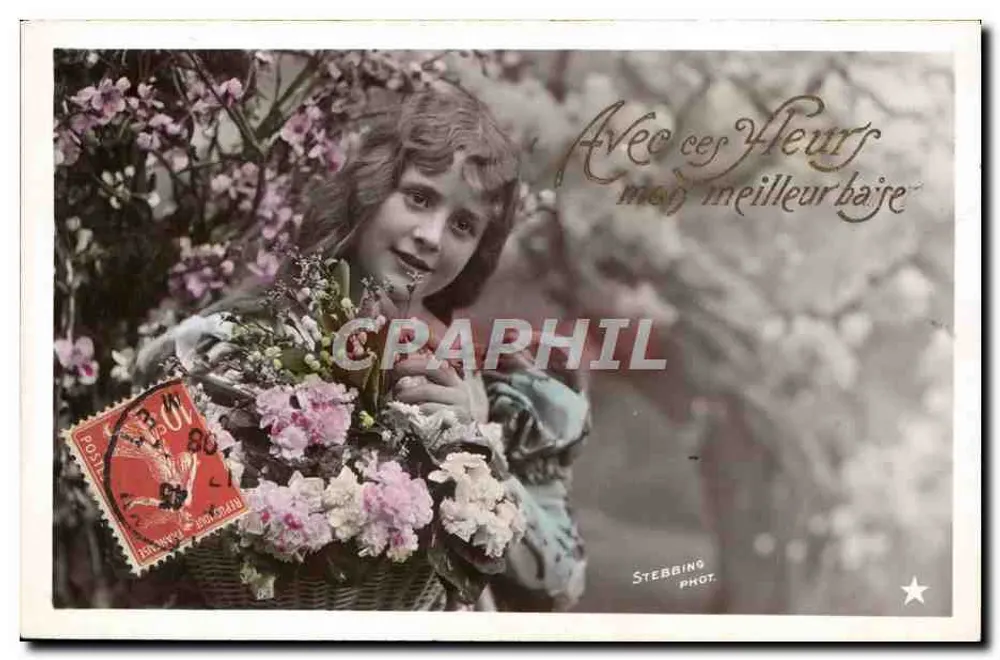 Menina com um buquê de flores — Stebbing Fot. — VBC Série 3187 - 8° - Frente