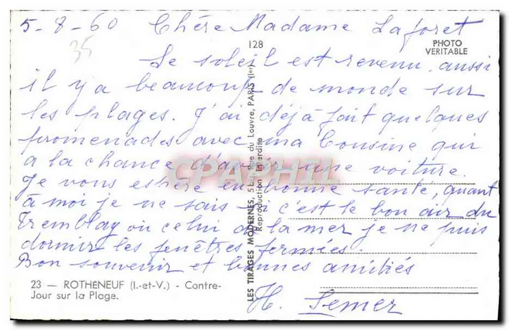 Rotheneuf (Ille-et-Vilaine) — Praia com maré baixa — Les Tirages Modernes, n°128 - Verso