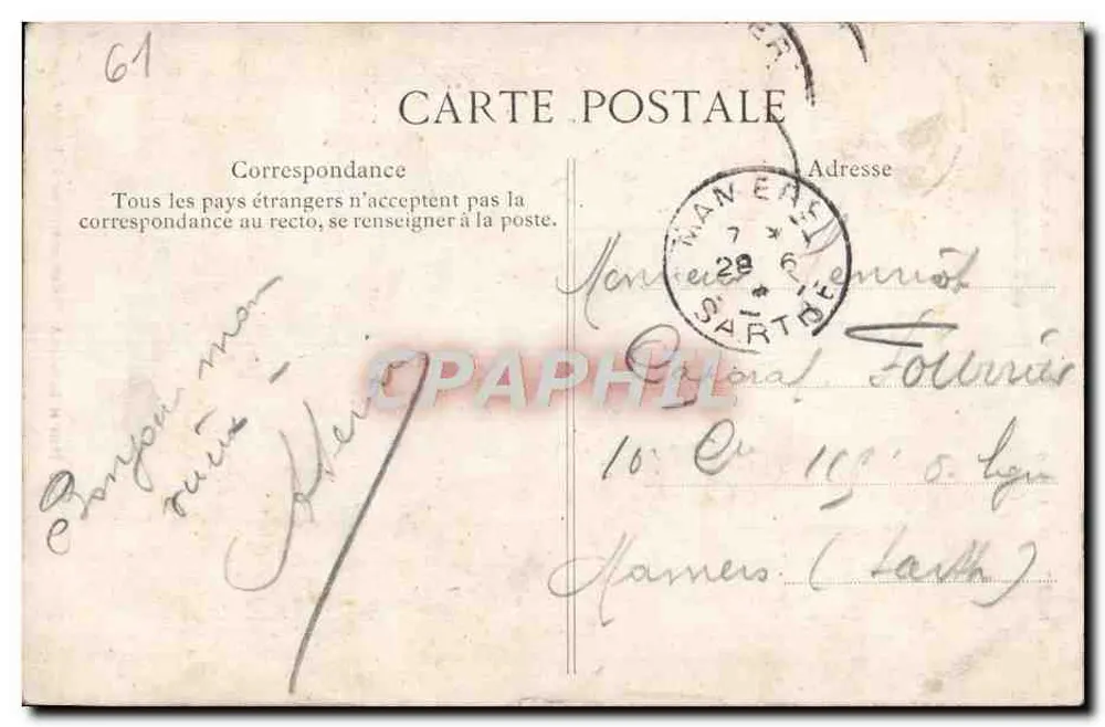 Mortagne (Orne) — Kirche Notre-Dame vor dem Brand vom 2. Juli 1887 — Foto und Sammlung A. Maillaut père, Verlag in Mortagne (Orne) - Rückseite