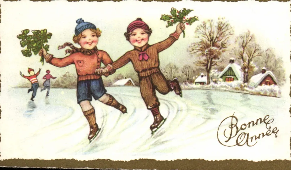 Kinder, die Schlittschuh laufen - Efeu und Klee - Dominique - Vorderseite