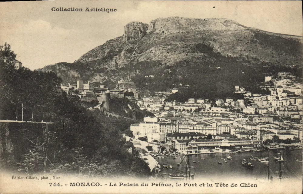 Monaco — Das Palais des Prinzen, der Hafen und der Hundekopf — Edition Giletta, Fotografie Nice, Nr. 744 - Vorderseite
