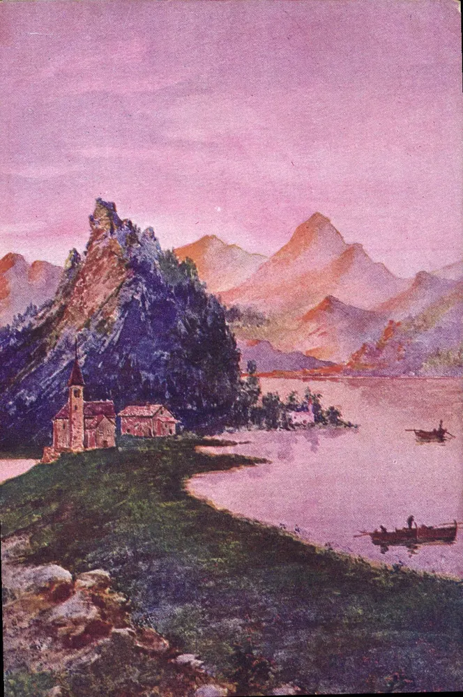 See von Moka — alpine Landschaft mit Kirche und Booten — Verlag Lervilles - Vorderseite