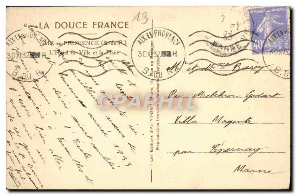 Place de la République in Aix-en-Provence — Verlag Les Éditions d'Art Yvon, n°13 - Rückseite