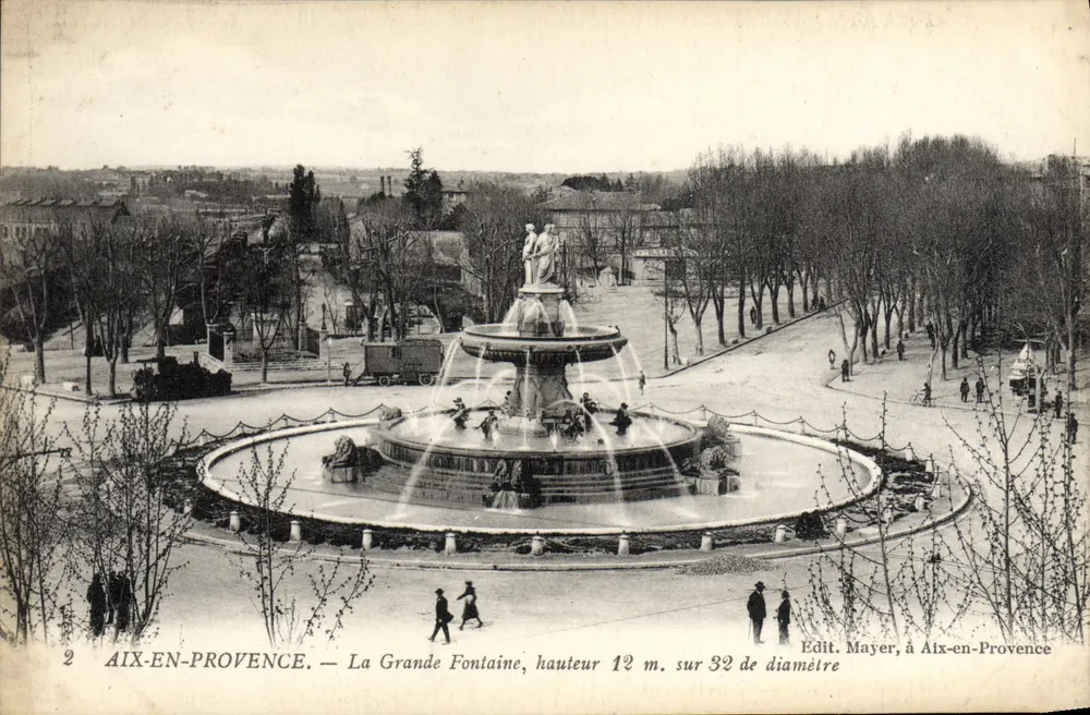 Aix-en-Provence — La Grande Fontaine, Höhe 12 m. bei 32 m. Durchmesser — Edit. Mayer, in Aix-en-Provence - Vorderseite