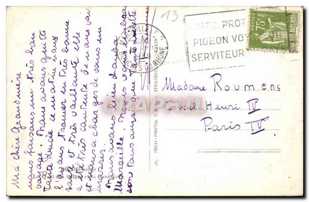 Ansicht der Portstraße in Marseille — Verlag 'REAL-PHOTO' Nr. 13 - Rückseite