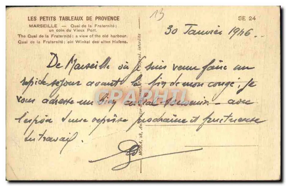 Marseille — Quai de la Fraternité — Verlag Mona, Nr. SE 24 - Rückseite