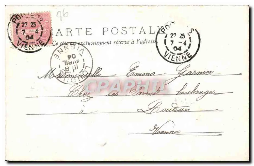 Poitiers — O Castelo da Água — Editor desconhecido, número de série não visível - Verso