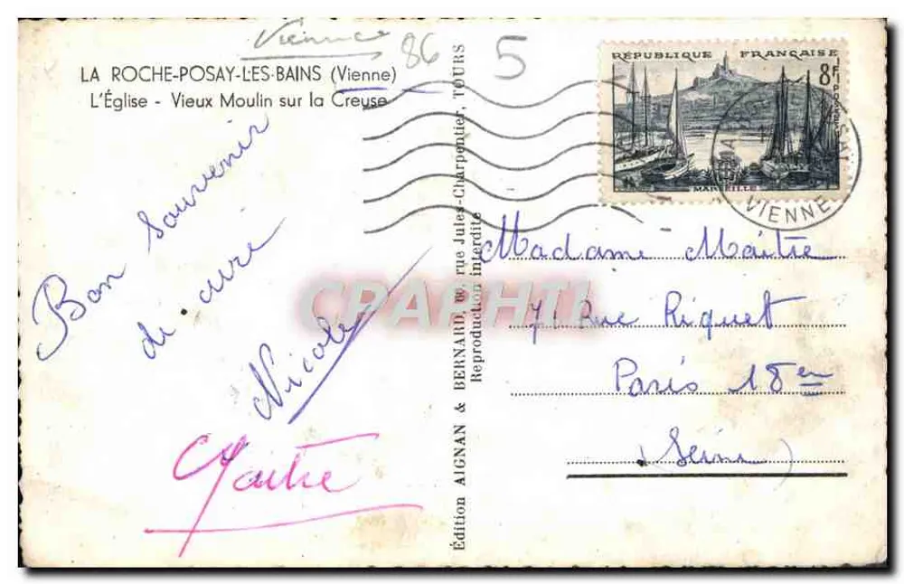 La Roche-Posay-les-Bains — Die Kirche — Altmühle am Creuse — Ausgabe AIGNAN & BERNARD, Tours - Rückseite