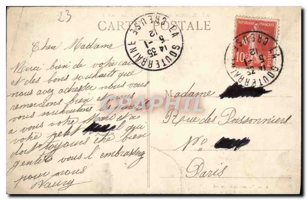 Ruínas de Grozant (Creuse) — vista com casa no primeiro plano — editor N. Vaucory, n°27 - Verso