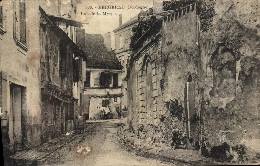Bergerac (Dordogne) — Rue de la Myrpe — Editada por V. Lefebvre, Livreiro em Bergerac, n° 506 - Frente