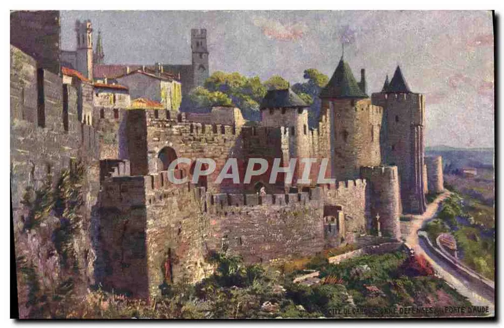 Cidade de Carcassonne — Defesas da Porta d'Aude — Tuck - Frente