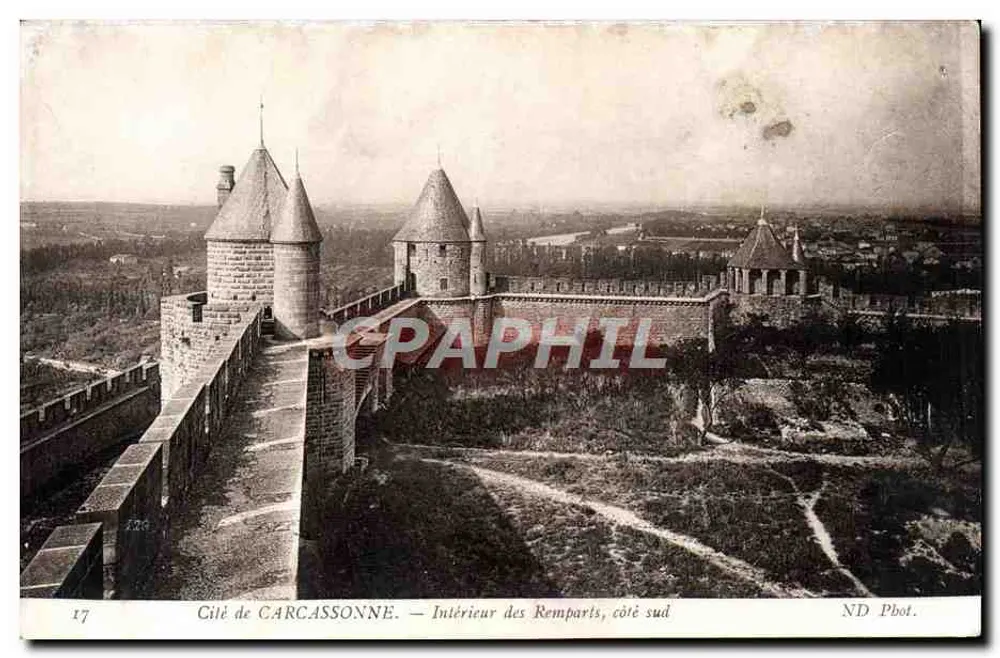 Cité de CARCASSONNE — Innenansicht der Mauern, südliche Seite — ND Fot. - Vorderseite