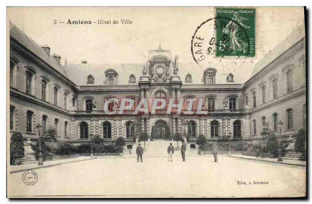 Amiens - Hotel de Ville — vista do edifício e da praça — editor L. Féraud, Paris - Frente