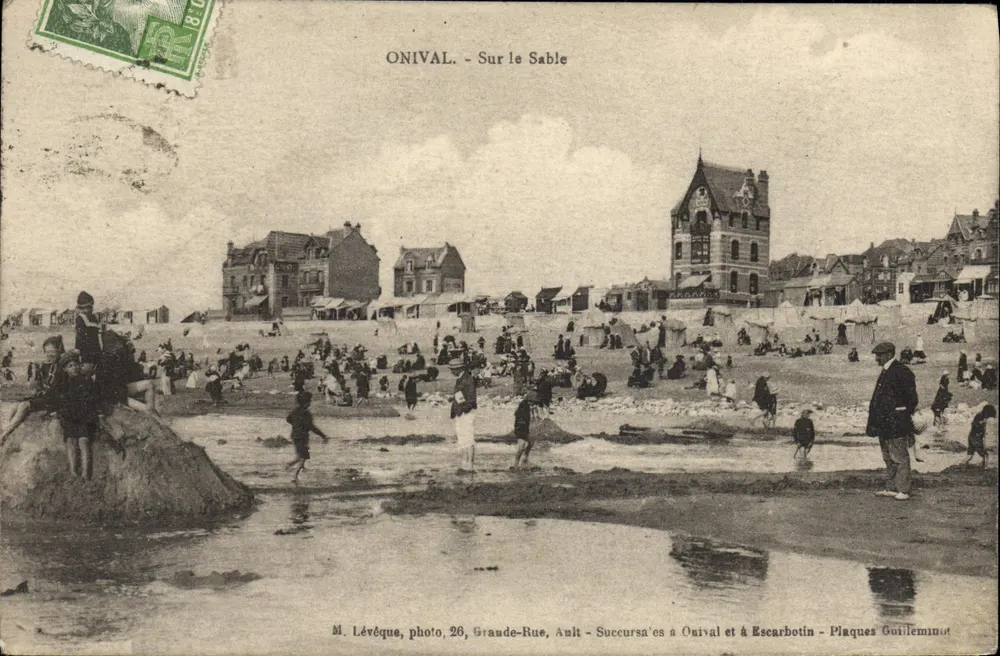Onival - Sobre a Areia — M. Lévèque, foto, 26, Grande-Rua, Ault — Filiais em Onival e em Escarbotin — Placas Guillemmot - Frente