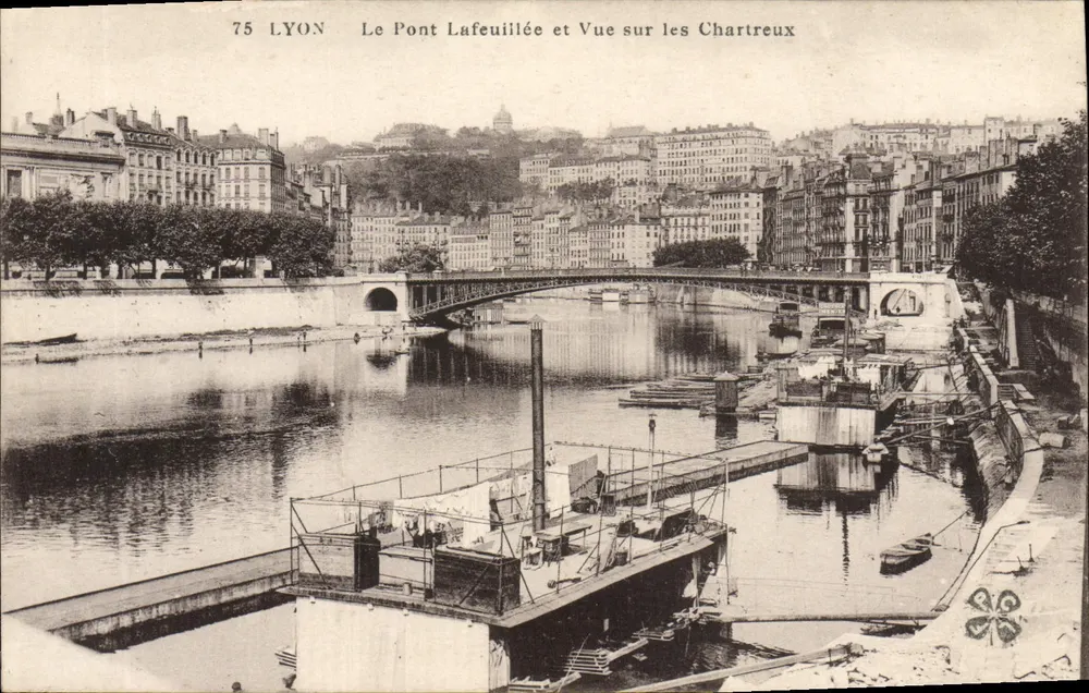 Lyon — Die Brücke Lafeuillée und Ansicht der Chartreux — F. Favorin, Lyon - Vorderseite