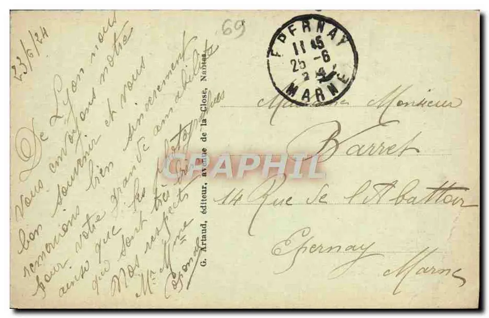Lyon - Ponte d'Ainay e a Saône — editor G. Arraud, n°6 - Verso