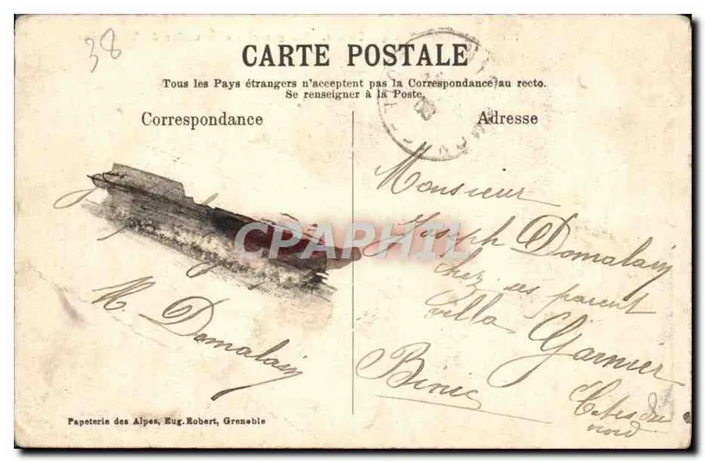 Dauphiné — Bourg d'Oisans — Allgemeiner Blick und die Belledonne-Kette — Papeterie des Alpes, Eug. Robert, Grenoble - Rückseite