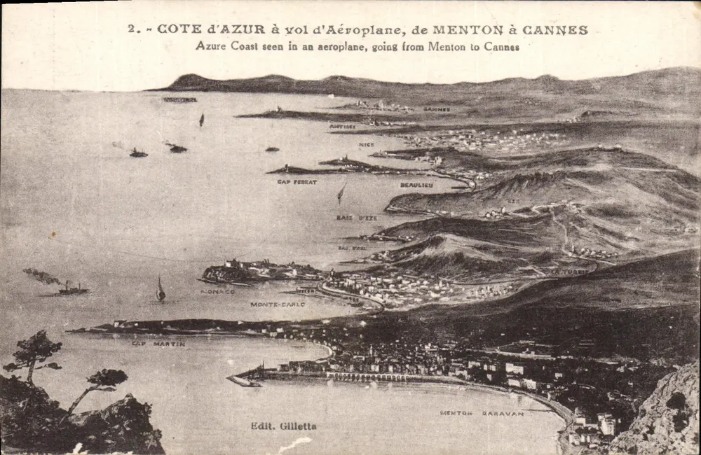 Costa Azul en vuelo en avión, de Mentón a Cannes — Ed. Gilletta - Anverso