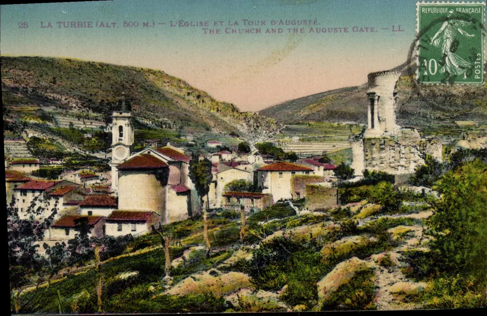 La Turbie (Höhe 500 m.) — Die Kirche und die Turm von Augustus — LL - Vorderseite