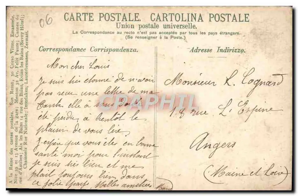 Cannes — Ansicht aus der Californien 1900 — Verlag unbekannt - Rückseite
