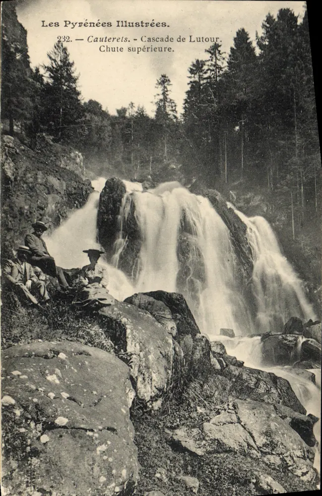 Pirineos ilustrados. — Cascada de Lutour. Salto superior. — N.º 232 - Anverso
