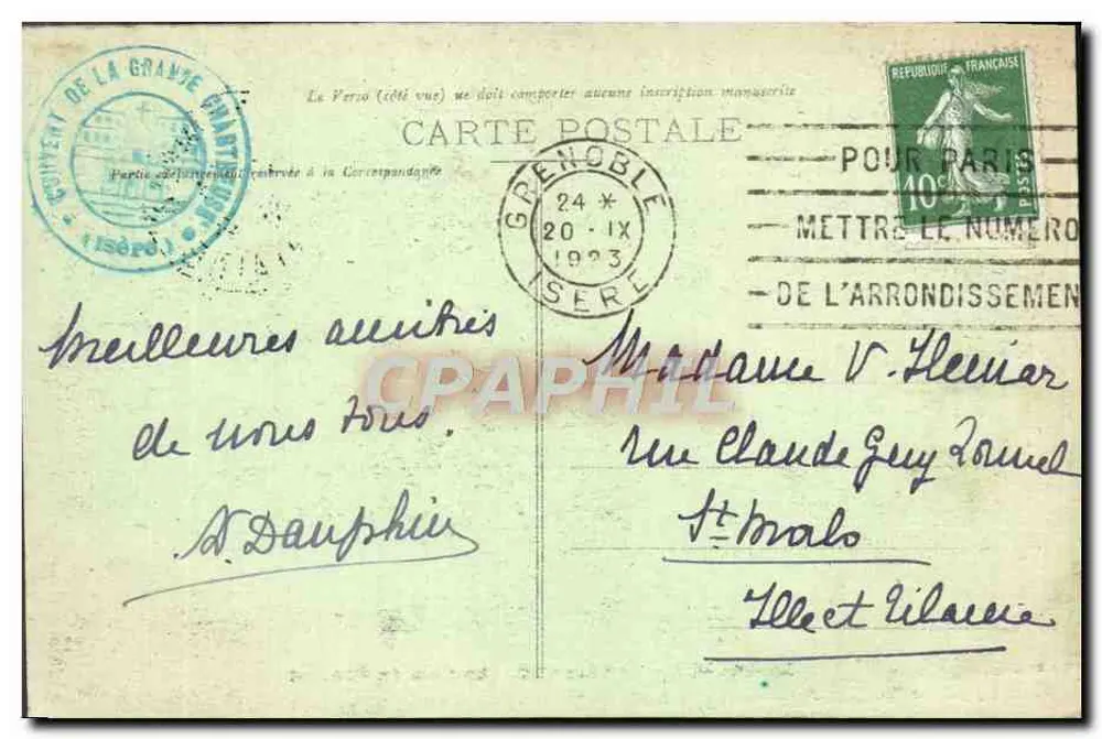 A GRANDE-CHARTREUSE - Um Canto do Convento — G. D. editor, Voiron - 107 - Verso