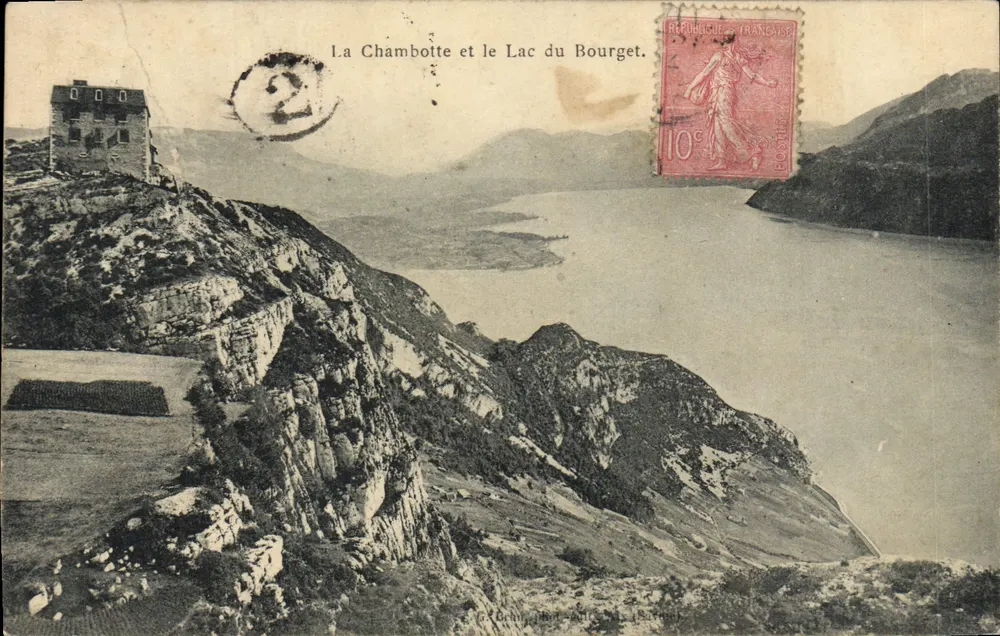 La Chambotte et le Lac du Bourget — vue panoramique avec bâtiment sur falaise — éditeur G. Brimbois, Lansard (France) - Frente