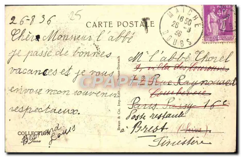 Maiche — Montjoie vom Schloss aus — Braun & Cie, Imp. Dornach - Rückseite