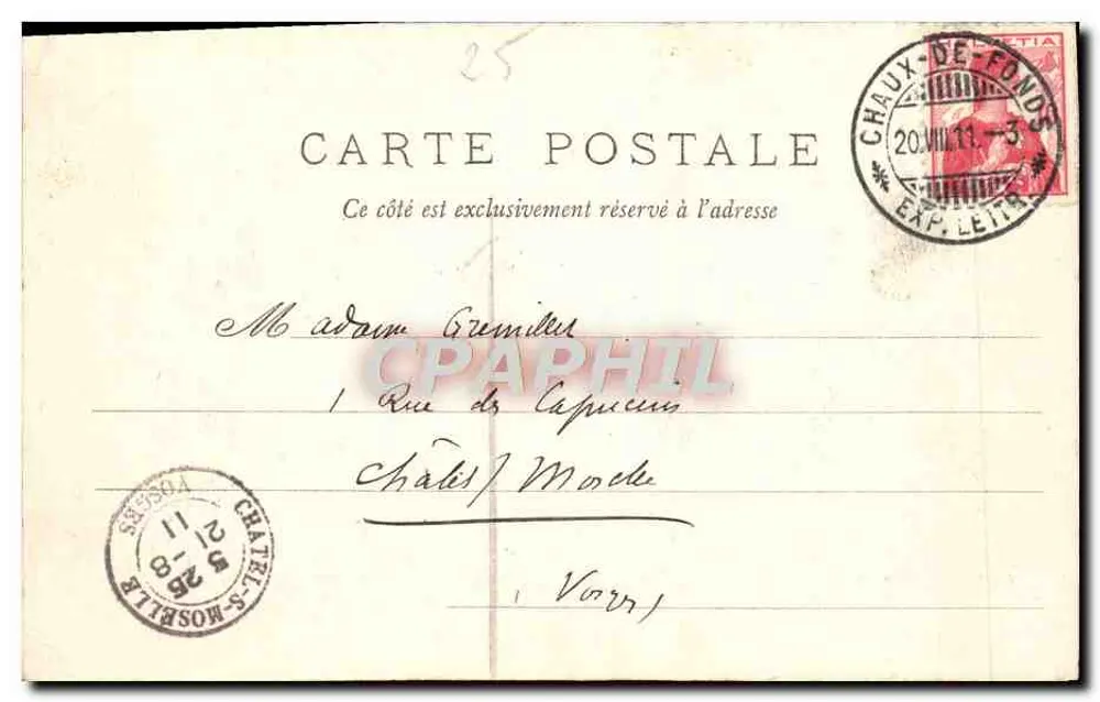 Últimos bassins do Doubs — Chaux-de-Fonds — editor Farine & Cie, n° 3100 - Verso