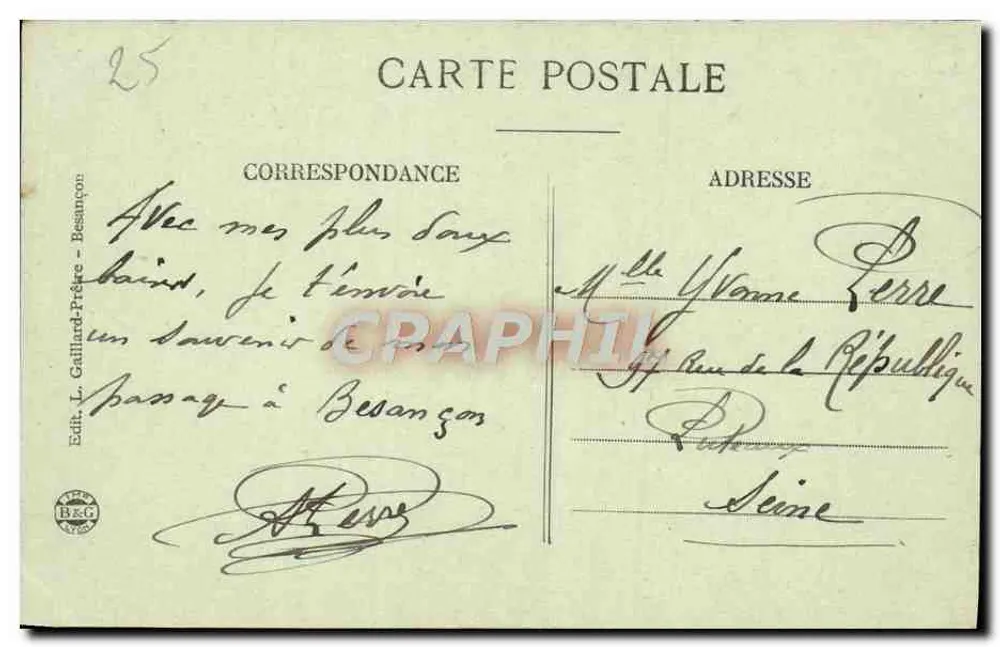 Besançon - Porta Taillée (lado interno) — Excursão na Franche-Comté, n°239 — Ed. L. Gaillard-Prêtre - Verso