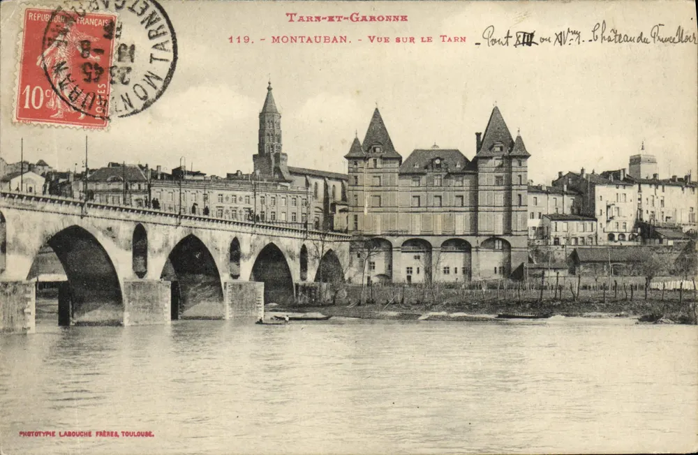 Montauban - Uitzicht op de Tarn - Brug XIII of XIV. Kasteel van Trucellier - Voorkant