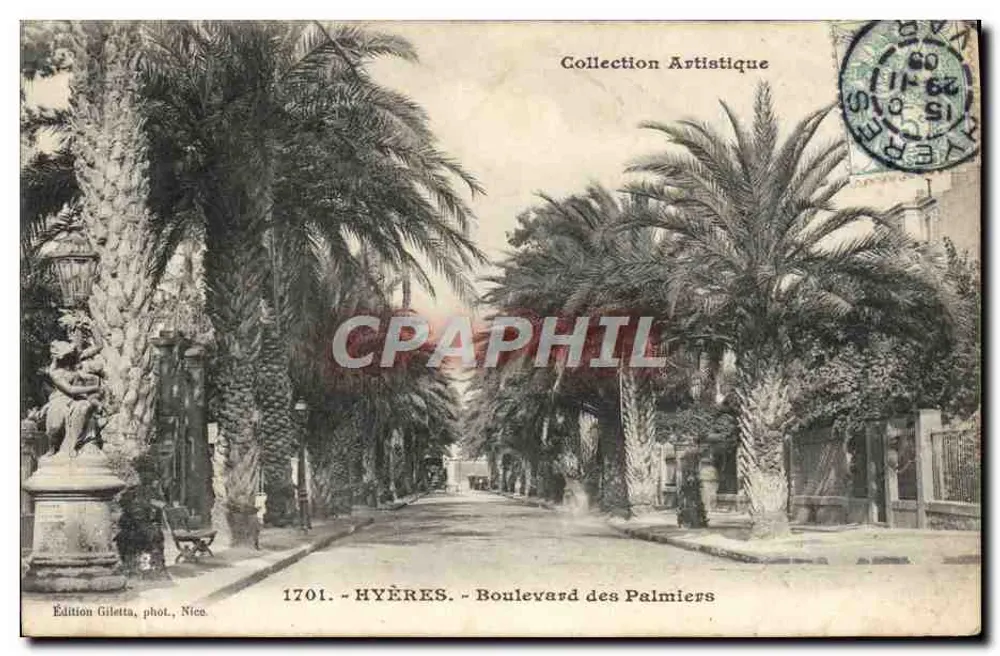 Hyères - Boulevard des Palmiers — Coleção Artística — Edição Giletta, fot., Nice, n° 1701 - Frente