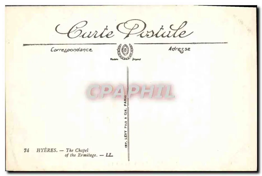 Hyères — A Capela do Ermitage — Imp. Levy Fils & Cie, Paris, n°74 - Verso