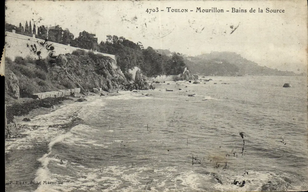 Toulon - Mourillon - Banhos da Fonte — P. Ruat, editor, Marselha, n° 4703 - Frente