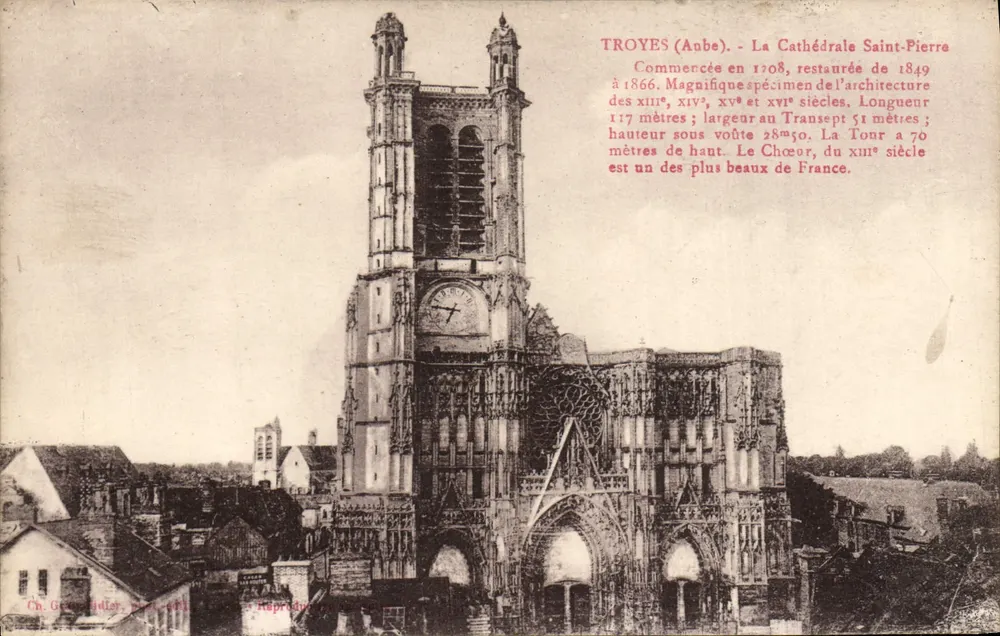 Troyes (Aube) - A Catedral de Saint-Pierre — Iniciada em 1208, restaurada de 1849 a 1866. Editor Ch. G. G. Didier, n° 10. - Frente