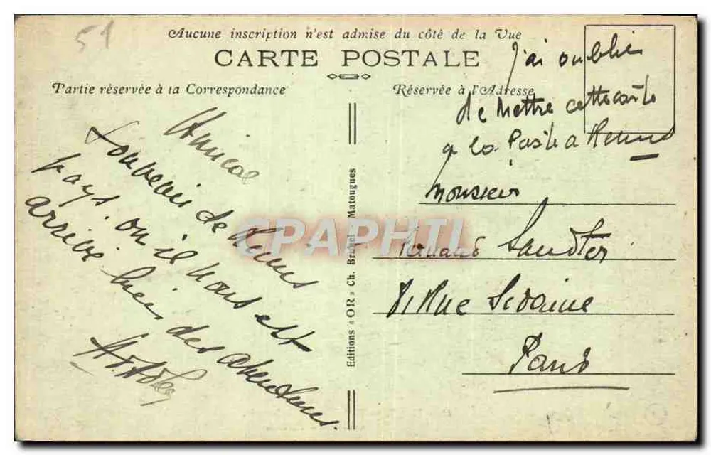 Reims — Portal da Catedral — Edições OR Ch. Brachet - Verso