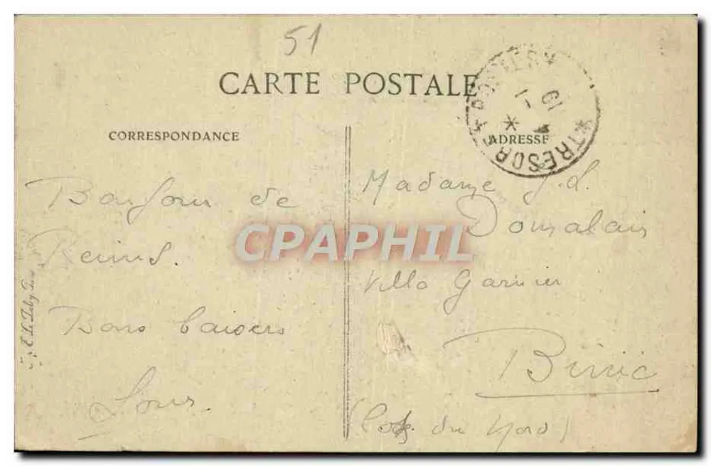 Reims — La Cathédrale — Éditeur impr. sur la carte, n° 139 - Verso