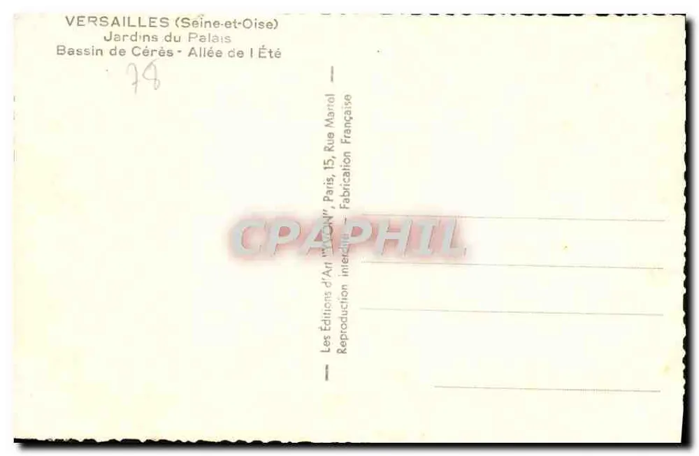 Versailles (Seine-et-Oise) — Gärten des Schlosses, Bassin von Cérès — Edition Art Marrol, Paris - Rückseite