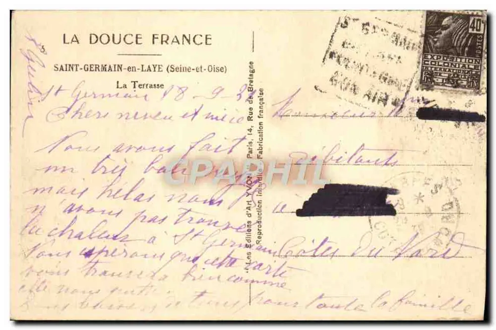 Vista da Terrasse em Saint-Germain-en-Laye — editor Yvon, n°3 - Verso