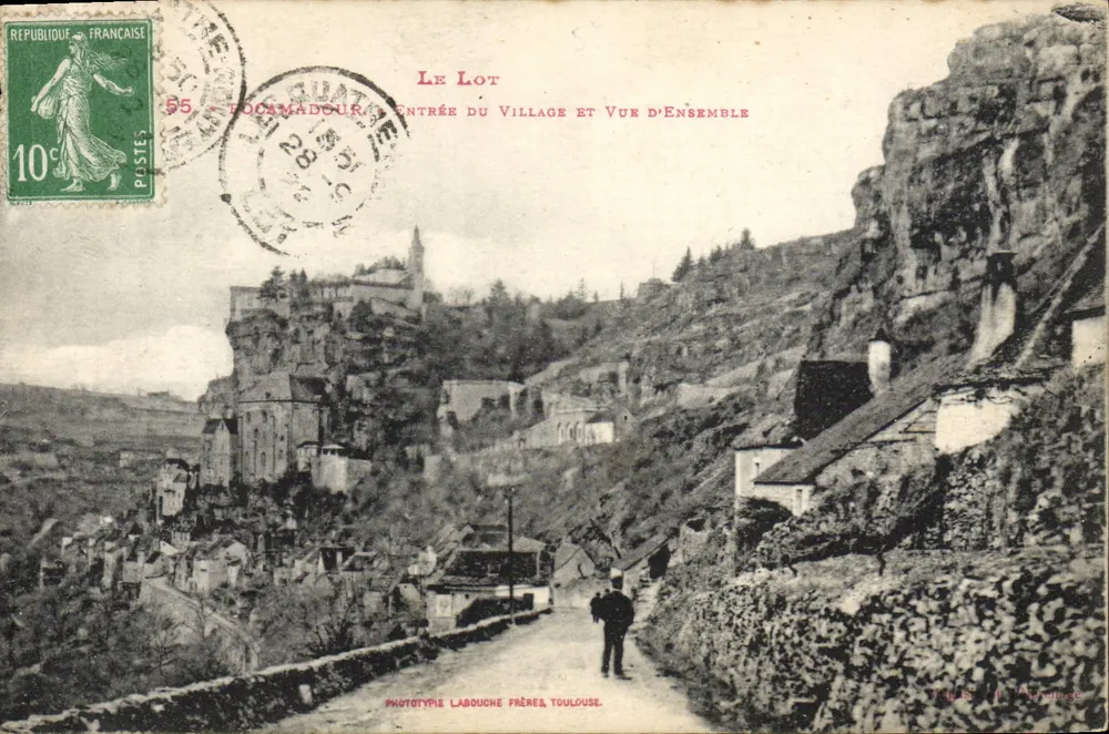 Focamadour — Eingang zum Dorf und Gesamtansicht — Phototypie Labouche Frères, Toulouse - Vorderseite