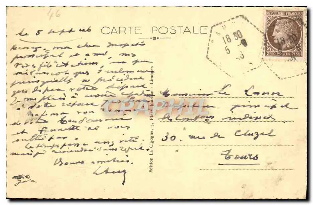 Cahors (Lot) — A Porta St-Michel — Edição La Cigogne, Limoges, n°6022 - Verso