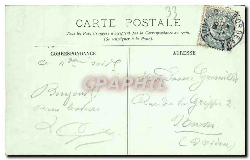 Bordeaux — A Grande Poste — LL. — n° 135 - Verso