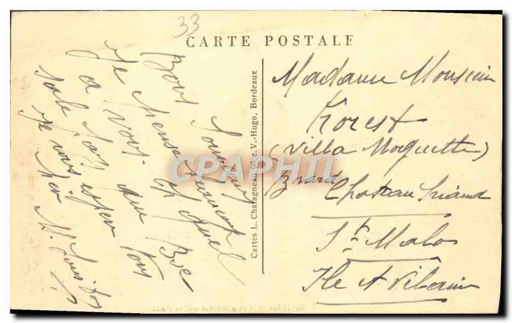Bordeaux — Vista geral sobre a Baía — Cartas postais C. V. Hugo - Verso